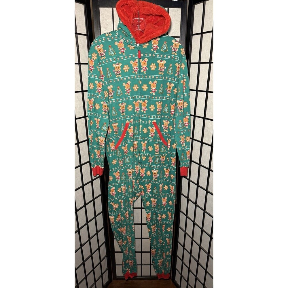 Disney Parks Christmas Gingerbread Pajamas Adult One Piece Sz Small Holiday - Picture 2 of 11